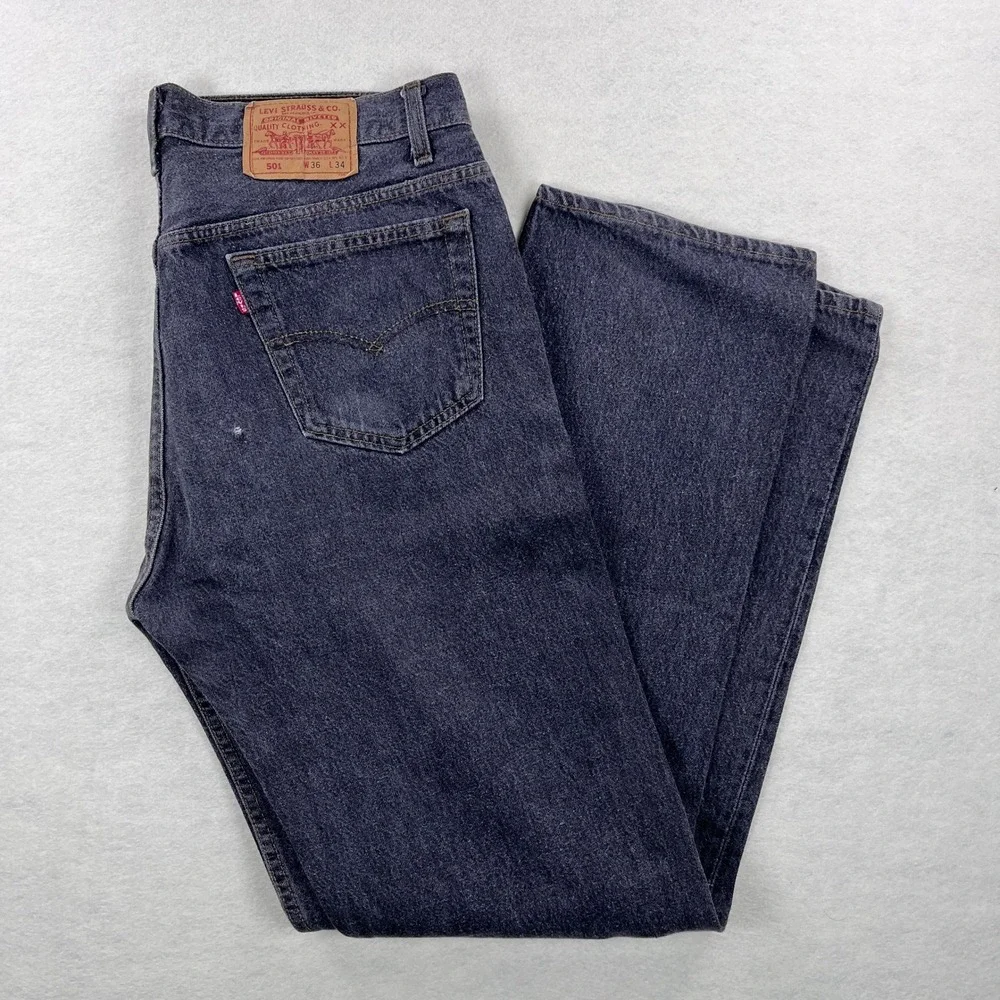 Vintage Levis 501 Mens 36x34 (34x33) Black Straight Leg Button Fly Made in USA